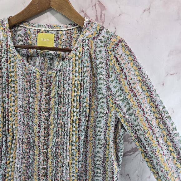 Anthropologie Shirt Womens Large P Button Up Boho Floral Pleated Maeve Gelise - Picture 11 of 12